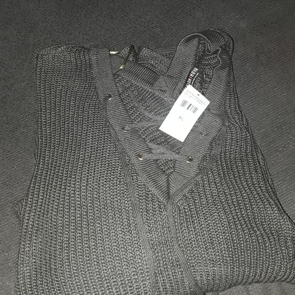 Fashion nova birch lace up sweater